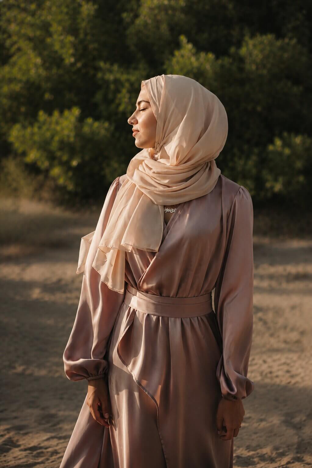 muslim woman looking to the left peaceful